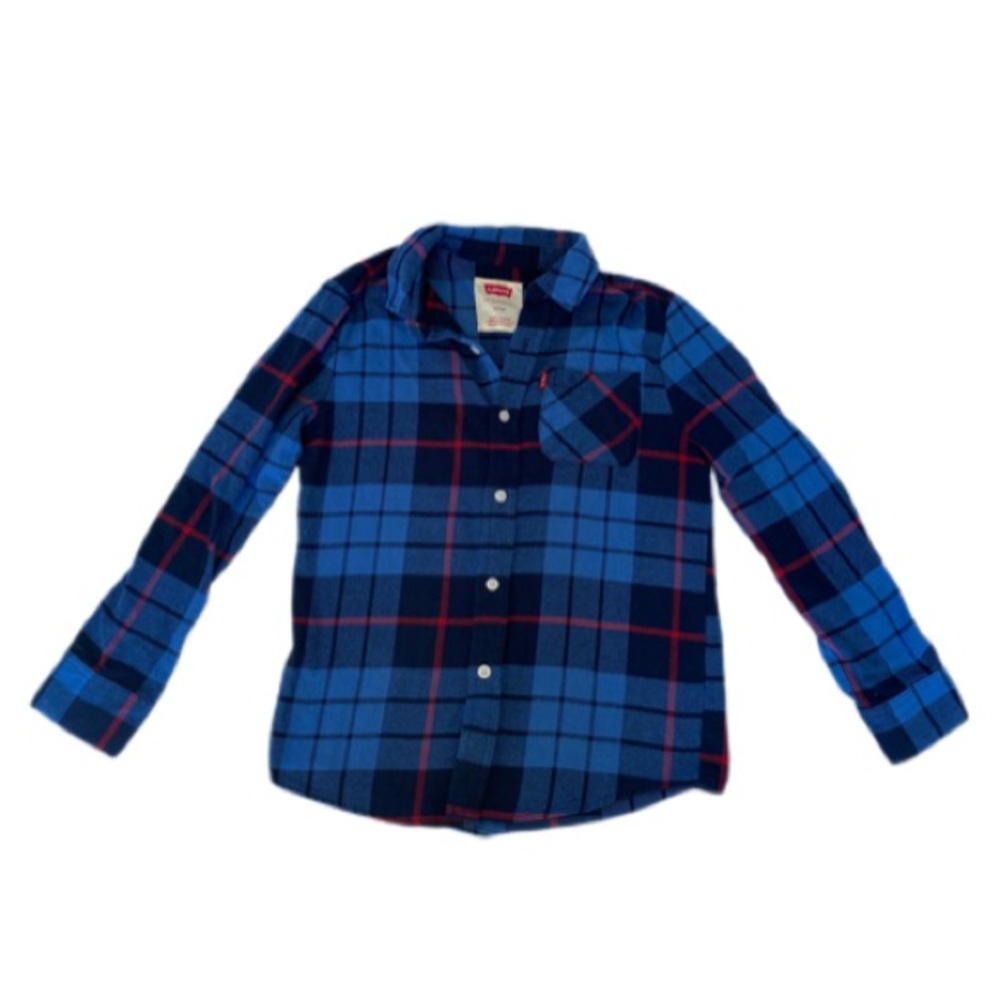 Levi’s Blue Plaid long sleeve western rodeo cowboy  cotton blend Shirt Kid Small